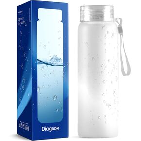 DIAGNOX 14 Oz Glass Water Bottle - Eco-Friendly, Reusable Drink Bottle with Easy-Twist Cap