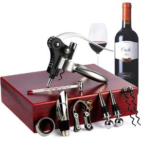 9-Pieces Corkscrew Wine Opener Set, Stainless Steel Cork Screw Rabbit Wine Bottle Opener Kit Including Foil Cutter, Pourer, Vacuum Wine Stopper Corkscrews etc, Ideal Wine Sets Gifts for Women & Men