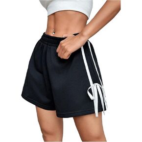 Milumia Women's Striped Side Elastic Waist Wide Leg Shorts Bowknot Track Shorts