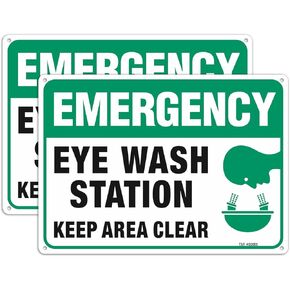 T&R Eye Wash Station Sign - 2 Pack - 6 x 6 Inches Acrylic, 2 pre-drilled holes, Includes Matching Screws, Use for Office/Business