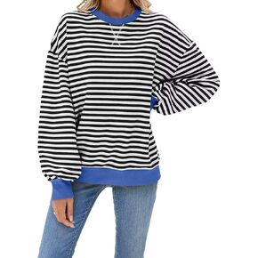 Women Oversized Striped Sweatshirt Color Block Long Sleeve Pullover Tops Preppy Clothes