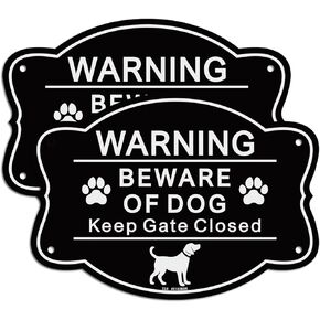 T&R Beware of Dog Sign Keep Gate Shut Do Not Enter Sign - 2 Pack - 9.5 x 6.8 Inches Rust Free .040 Aluminum Reflective - UV Protected, Waterproof, Weatherproof and Fade Resistant - 4 Pre-drilled Holes
