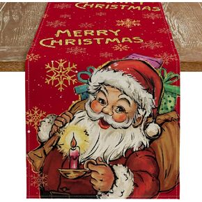 Merry Christmas Santa Claus Red Table Runner 13x72 Inches, Winter Holiday Indoor Outdoor Table Decoration for Home