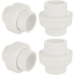 4PCS PVC 2 Inch Union 60.63mm PVC Union Coupling Pipe Fitting Adapter Schedule 40 PVC Slip Union, EPDM O-Ring, Socket to Socket, White