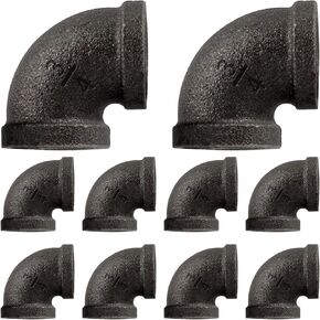 10 Pack 3/4 inches Elbows Malleable Cast Iron Pipe, Industrial Pipe for Threaded Black Pipes and Fittings, DIY Steampunk Industrial Vintage Style.