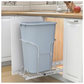 Pull Out Trash Can Under Cabinet, 37 Qt Under Cabinet Trash Can Pull Out with Soft Close Slides, Kitchen Cabinet Garbage Can Pull Out, Grey