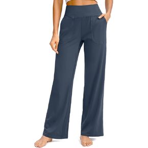 سراويل Soothfeel واسعة الساق للنساء، سراويل عمل اليوغا مع جيوب، سراويل رياضية عالية الخصر، سراويل صغيرة/طويلة 30 بوصة (أزرق مترب، XL) in Kuwait