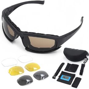 Military Tactical Sunglasses Polarized Lens Army Goggles with 4 Interchangeable Lenses Unisex Black Perfect for Training