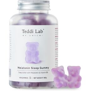Unichi Melatonin Gummy, Scientifically Formulated with 3mg of Melatonin and 4mg of Vitamin B6 for Enhanced Sleep Quality, 0 Sugar, Gluten-Free, Non-GMO, Great-Tasting Lemon Lavender Flavour, 60 Count