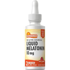 Sundance Melatonin 10mg Liquid | 2 Fluid Ounces | Berry Flavor | Fast Acting Sublingual Formula | Vegetarian, Non-GMO, and Gluten Free Supplement