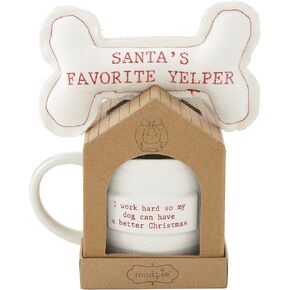 Mud Pie, White, 3 1/2" x 6" 12 oz Christmas Dog Mug & Toy Set
