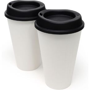 Rolling Sands USA Made 16 oz Reusable Coffee Cups with Lids 2 Pk, To Go Travel Cups, Hot or Cold Drinks, Dishwasher and Microwave Safe, Black