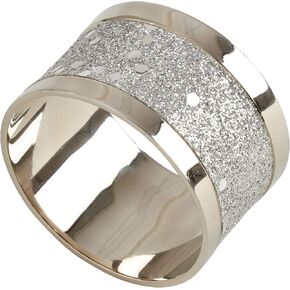 SARO LIFESTYLE 4-Piece Sparkling Design Napkin Ring Set, Silver