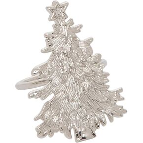 C&F Home Silver Christmas Tree Napkin Ring Set of 4 Zinc Alloy Glamour Christmas Xmas Holiday Decor Decoration Holder for Table Napkin Ring Set of 4 Silver