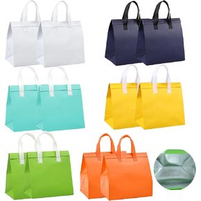 12Pcs Insulated Take Away Bags Disposable Cooler Bag Thermal Lunch Grocery Take Out Bags for Coffee Milk Tea Hot Cold Drink Fresh Food Delivery (6 Colors)