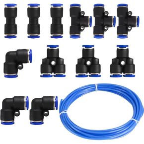 Push Air Fitting, Air Tube Connector 8mm Tubing Air Line PU Air Hose Pipe Tube for Air Line or Water Fluid Transfer 10M/32FT, Blue