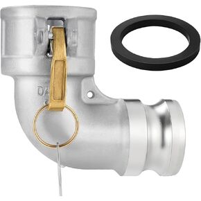 2" x 2" Aluminum Type Da Cam and Groove Hose Fitting 90 Degree Elbow 2" Female Camlock x 2" Male Camlock Aluminum Camlock Fitting for Hydraulic Oil Refrigeration Oil Water, 225 PSI