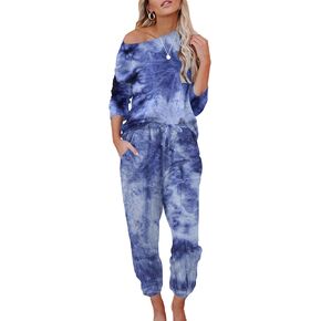 Women's Cozy 2 Piece Outfits Lounge Sets Long Sleeve Tie Dye Tops Jogger Sweatpants Sweats Track Suits Loungewear Sets