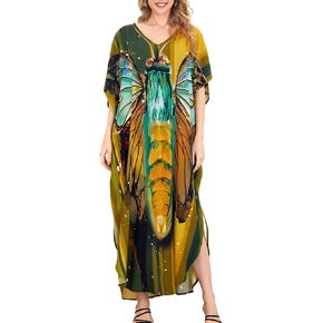 Chunoy Women Kaftan Dress Casual Kimono Sleeve Loose Beach Cover Up Caftan
