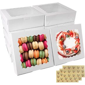 30pcs 8x8x2.5 Inches White Bakery Boxes Treat Boxes Cookie Boxes with Window for Cookies, Donuts, Chocolate Strawberries and Pie Christmas Parties Gifts