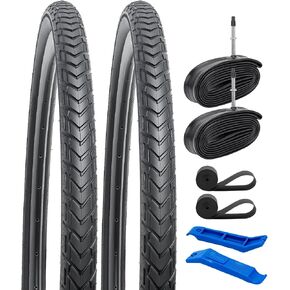 YUNSCM 2-PCS 700C Bike Tires 700X40C/42-622 and 700C Bike Tubes Presta Valve with 2 Rim Strips Compatible with 700x38C 700x39C 700x40C 700x41C 700x42C Bike Bicycle Tires and Tubes (Y-777)
