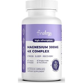 4X Magnesium Complex – 300mg Magnesium Supplement with Chelated Glycinate, Citrate, Malate & Ascorbate | High Absorption for Stress, Sleep, Muscle & Bone Health | 90 Capsules