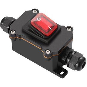 Waterproof Inline Cord Switch, 12V DC 20A On Off Toggle Switch with Red Light Rocker Button DPST Double Outlet Outdoor IP66.