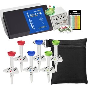 Adjustable Height Golf Tees 6 pack and black golf ball pouch kit , Unique triangular directional Design, Unbreakable plastic golf tee with Swing visual guide(3 1/4) perfect xmas/new year golf gift