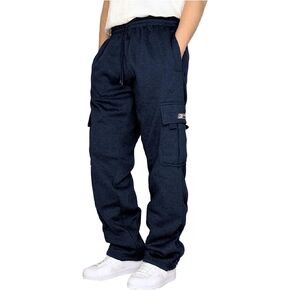 Men's Cargo Sweatpants Casual Fleece Joggers Loose Fit Open Bottom Athletic Pants for Men with Pockets
