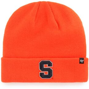 47 Syracuse Orange Mens Womens Raised Cuff Knit Stretch Fit Orange Beanie with Black Logo