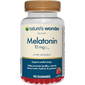 Nature's Wonder Drug-Free Melatonin 10 mg Gummies for Adult Sleep Health, 100% Drug Free Sleep aid, Promote Healthy Sleep and Wake Rhythm and Patterns, 45 Day Supply, 90 Count