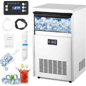 Commercial Ice Maker Machine, 120Lbs/24H, 45Lbs Storage Bin, 0.9Inch Thick Ice Cube Ice Machine Automatic Cleaning Function Ideal for Home, Bar, Hotel, Restaurant