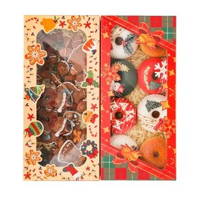 qiqee Christmas 50 Packs Cookie Box with Window 12x5.5x2.5 Inch Two Uses Pastry Biscuit Bakery Box for Christmas