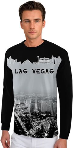 Podseacost Football Long Sleeves T-Shirts for Men City Night Skyline Silhouette Shirt Clothing Football Fans in Saudi Arabia