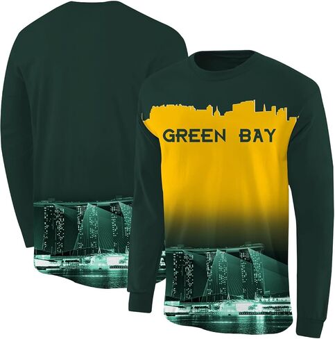 Podseacost Football Long Sleeves T-Shirts for Men City Night Skyline Silhouette Shirt Clothing Football Fans in Saudi Arabia