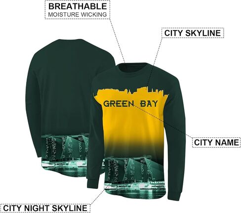 Podseacost Football Long Sleeves T-Shirts for Men City Night Skyline Silhouette Shirt Clothing Football Fans in Saudi Arabia