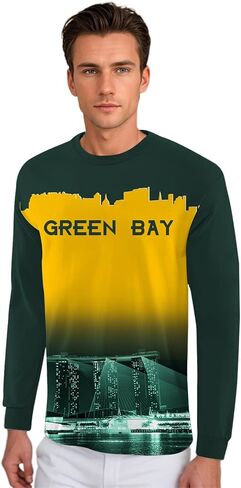 Podseacost Football Long Sleeves T-Shirts for Men City Night Skyline Silhouette Shirt Clothing Football Fans in Saudi Arabia