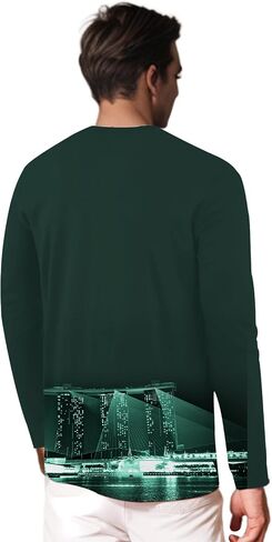Podseacost Football Long Sleeves T-Shirts for Men City Night Skyline Silhouette Shirt Clothing Football Fans in Saudi Arabia