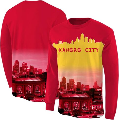 Podseacost Football Long Sleeves T-Shirts for Men City Night Skyline Silhouette Shirt Clothing Football Fans in Saudi Arabia