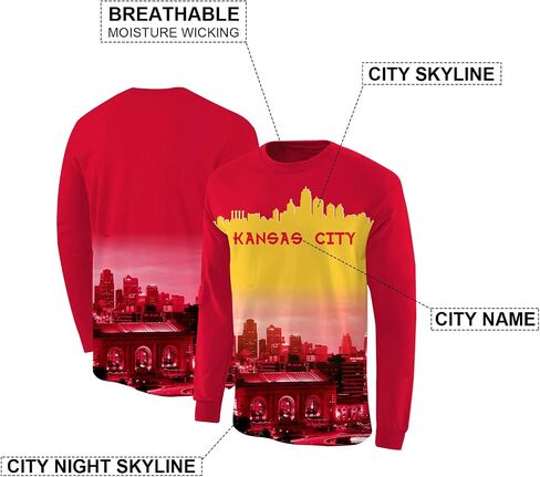 Podseacost Football Long Sleeves T-Shirts for Men City Night Skyline Silhouette Shirt Clothing Football Fans in Saudi Arabia