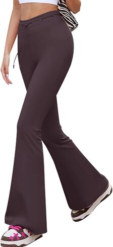 Women's Flare Leggings,Trendy Bootcut Yoga Pants High Waist Casual Workout Bell Bottom Leggings with Belt in Kuwait