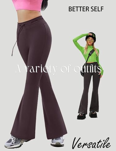 Women's Flare Leggings,Trendy Bootcut Yoga Pants High Waist Casual Workout Bell Bottom Leggings with Belt in Kuwait