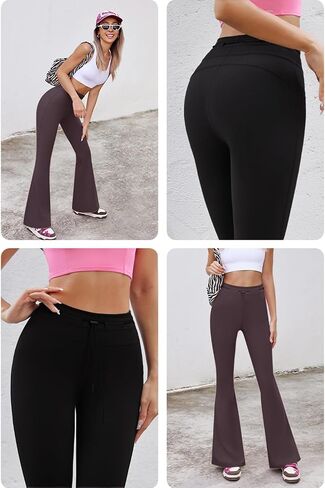 Women's Flare Leggings,Trendy Bootcut Yoga Pants High Waist Casual Workout Bell Bottom Leggings with Belt in Kuwait