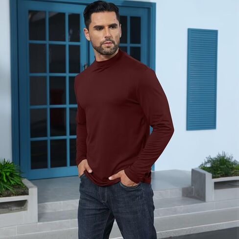 قميص رجالي بياقة مدورة وقميص داخلي حراري خفيف الوزن وأكمام طويلة ورقبة سلحفاة وهمية بلوفر علوي in Kuwait