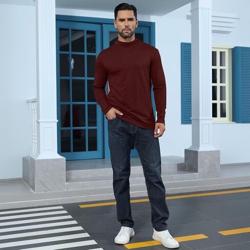 قميص رجالي بياقة مدورة وقميص داخلي حراري خفيف الوزن وأكمام طويلة ورقبة سلحفاة وهمية بلوفر علوي in Kuwait