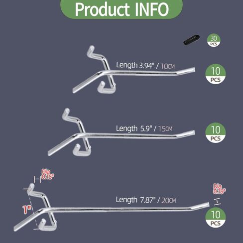 feejee 30 Pcs Pegboard Hooks,Heavy Duty Hook Accessories,Thickened Metal Hooks Suitable for 1/4"pegboard,organizing Tools for Garage,Office,Kitchen,StoreCraft Organizing,Living Room,Bathroom in Saudi Arabia