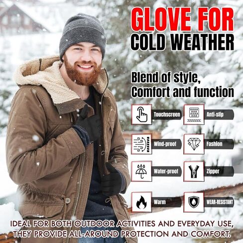 قفازات الشتاء للرجال والنساء، قفازات مقاومة للرياح تعمل باللمس ومضادة للانزلاق للطقس البارد الدافئة لركوب الدراجات والقيادة والجري in Kuwait