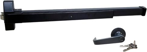 QCAA Rim Type 5010 Push Panic Bar Exit Device, Compatible to Market Branded C Keyway, Aluminum Finish, with Entrance Function Exterior Lever Lock in Kuwait