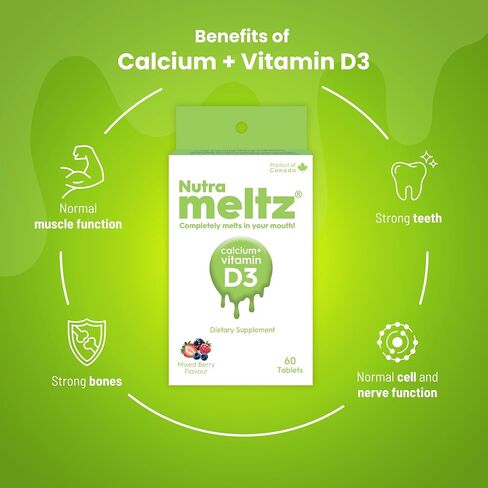 Calcium + Vitamin D3 | Supports Bone & Teeth Health | 60 Melting Tablets - 1 Pack | Mixed Berry Flavor in Saudi Arabia