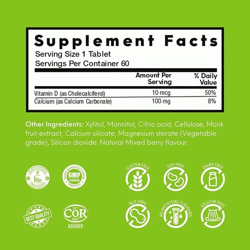 Calcium + Vitamin D3 | Supports Bone & Teeth Health | 60 Melting Tablets - 1 Pack | Mixed Berry Flavor in Saudi Arabia